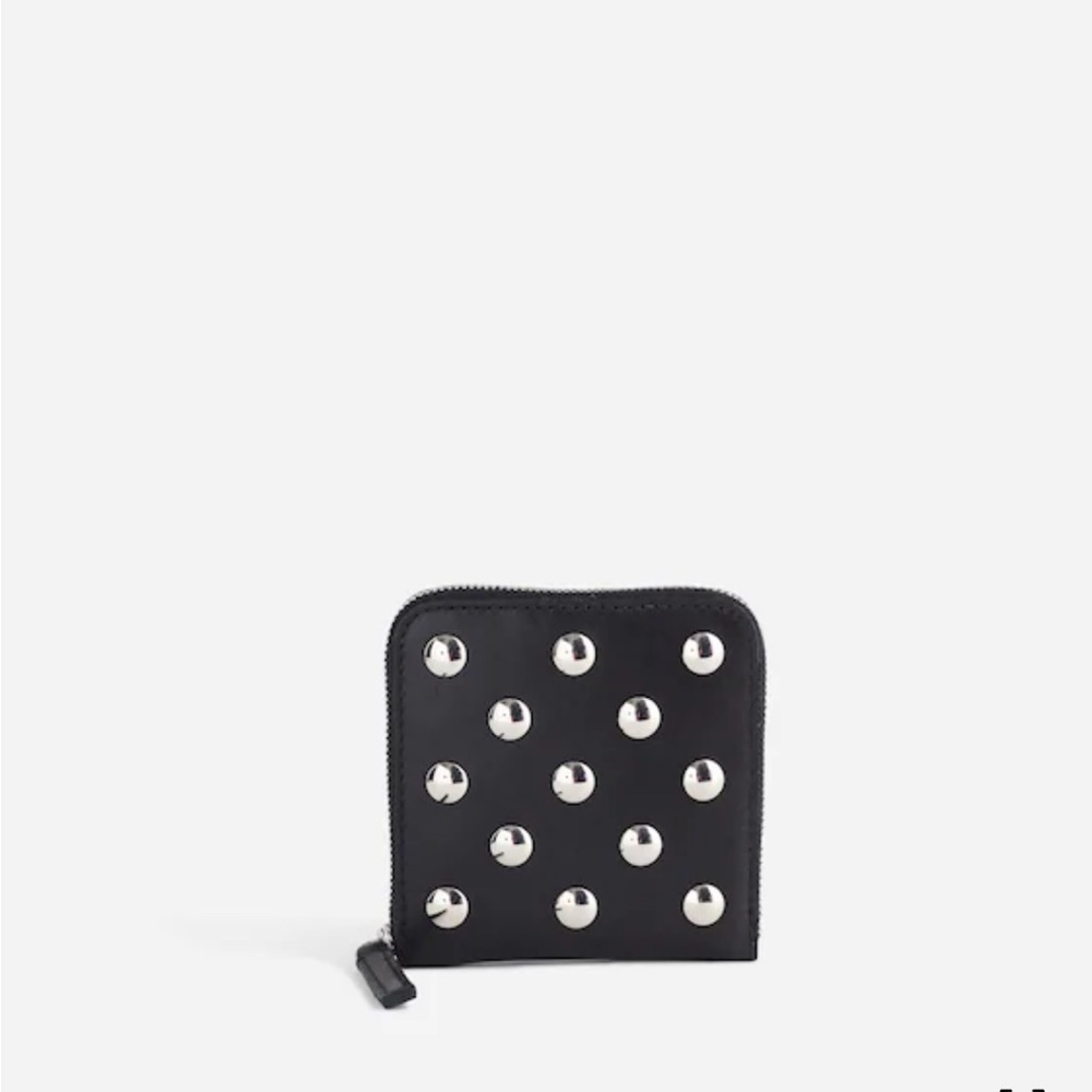 Madewell Essential Zip Wallet Black Leather Silver Studs